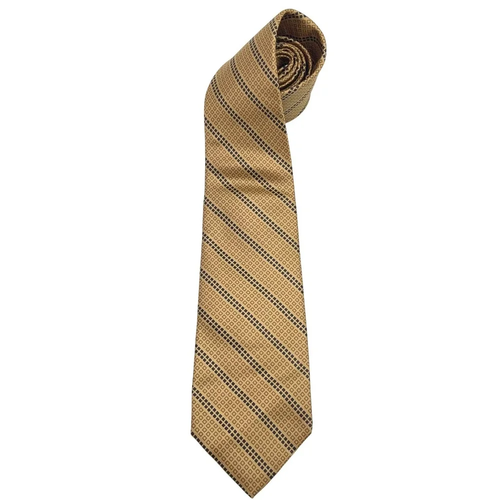 VTG Brooks Brothers Makers All Silk Gold Tie Geometric Squares Made in England‎